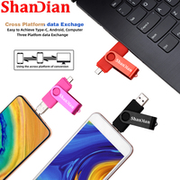 SHANDIAN wielofunkcyjna pamięć USB OTG szybki napęd USB 64GB 32GB Pen drive 3w1 Micro USB 2.0 darmowa TYPE-C adapter prezent 3